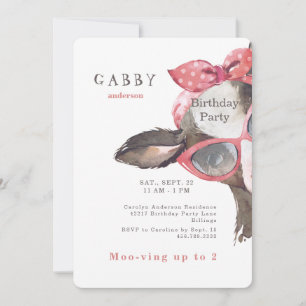 2. Geburtstagsbrille auf rosa Kuh Pink Einladung