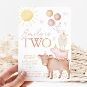 2. Geburtstagsfarm Animals Barnyard Party Girls Einladung