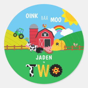 2. Geburtstagsfarm Stalltiere Oink Baa Moo Runder Aufkleber