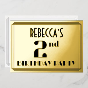 2. Geburtstagsfeier: Art Deco-Look „2“ und Name Folieneinladung
