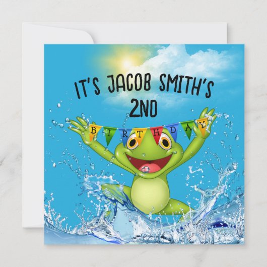 2. Geburtstagsfrog Jumplning im Wasser Einladung (Vorderseite)