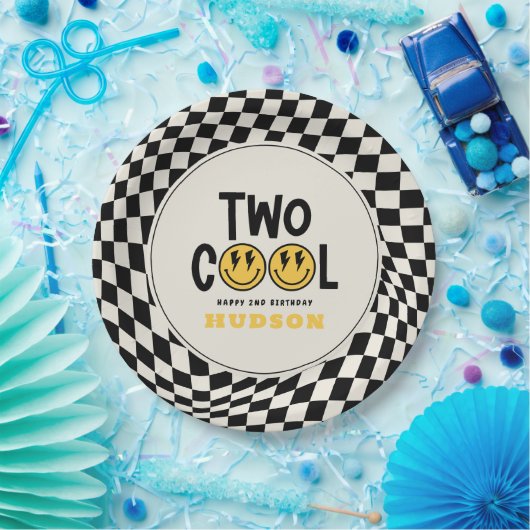 2. Geburtstagslächeln Gesicht Retro Schwarz-weiß G Pappteller (Party)