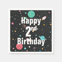 2. Geburtstagsraketenschiff und Planeten Serviette