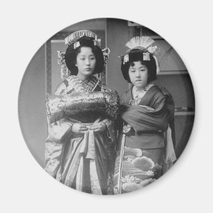 2 Geisha-Mädchen Vintage-Japanisches-Photo Magnet