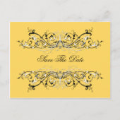 2 Gelbe Schwarz-weiße Wirbel Save the Date Ankündigungspostkarte (Vorderseite)