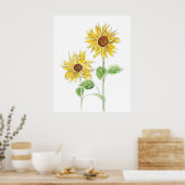 2 Gelbe Sonnenblumenfarbe und Aquarellfarbe Poster (Küche)