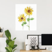 2 Gelbe Sonnenblumenfarbe und Aquarellfarbe Poster (Heimbüro)