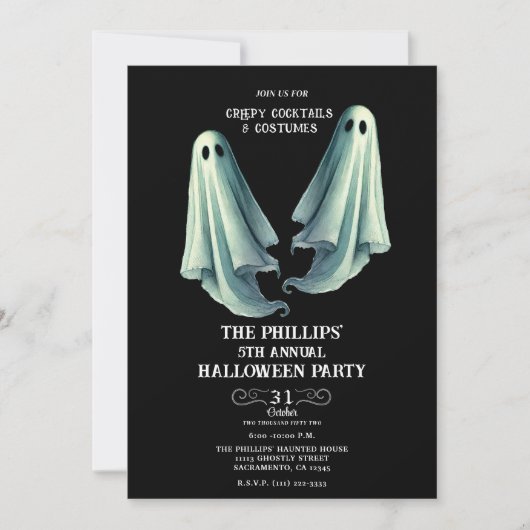 2 Ghosts Spooky Halloween Ghost-Party Einladung (Vorderseite)