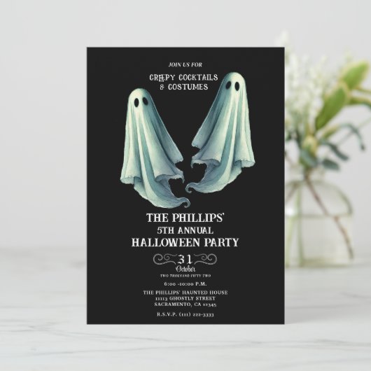 2 Ghosts Spooky Halloween Ghost-Party Einladung (Stehend Vorderseite)