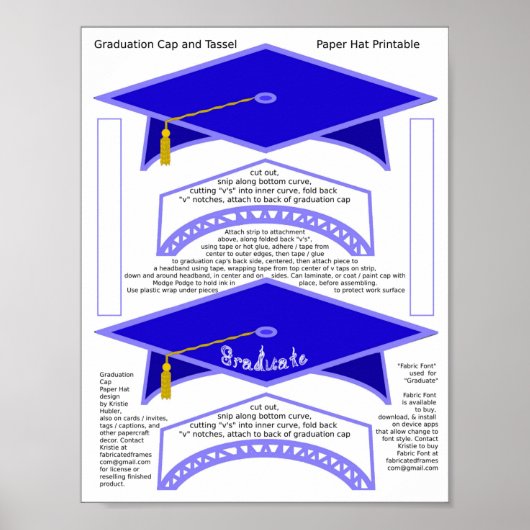 2 Graduation Cap Blue Paper hat Graduate Print Poster (Vorne)