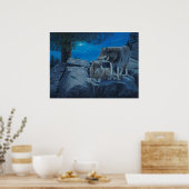 2 Grauwölfe mit Vollmondmalerei - Poster (Küche)
