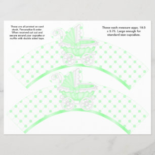 2 Green Carriage Baby Personalisiert Cupcake Wrapp Flyer
