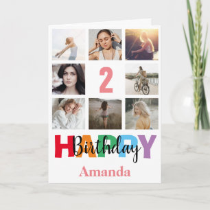 2. Happy Birthday Foto Collage Modern Pink Karte