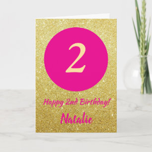 2. Happy Birthday Hot Pink und Gold Glitzer Karte