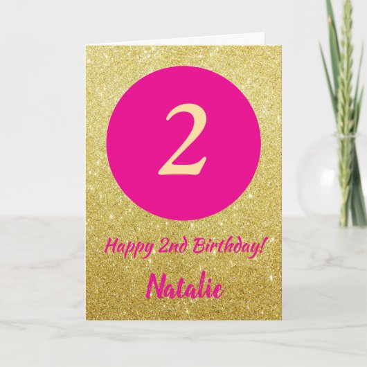 2. Happy Birthday Hot Pink und Gold Glitzer Karte (Vorderseite)