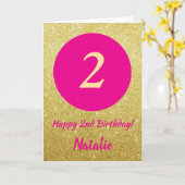 2. Happy Birthday Hot Pink und Gold Glitzer Karte (Gelbe Blume)