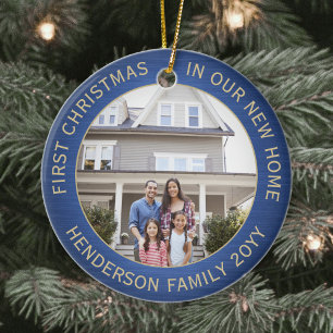 2 Hausfotos 1. Weihnachten Neues Zuhause Gebürstet Keramik Ornament