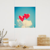 2 Helle, rote Herz gestreifte Ballons schweben nac Poster (Küche)