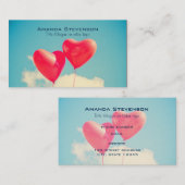 2 Helle, rote Herz gestreifte Ballons schweben nac Visitenkarte (Vorne/Hinten)