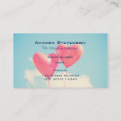 2 Helle, rote Herz gestreifte Ballons schweben nac Visitenkarte (Rückseite)