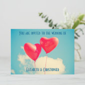 2 Helle Rotes Herz geformt Balloons Hochzeit Einladung (Stehend Vorderseite)