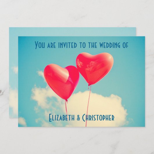 2 Helle Rotes Herz geformt Balloons Hochzeit Einladung (Vorne/Hinten)