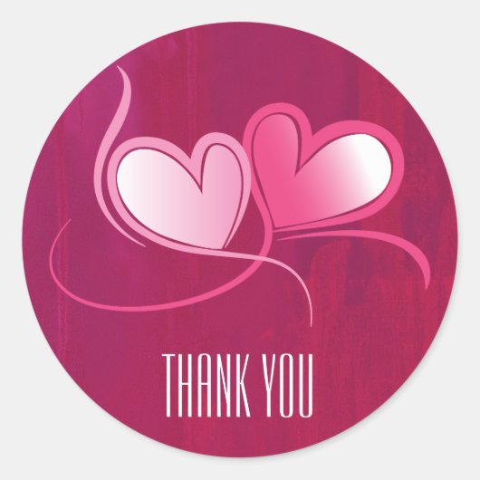 2 Herzen tanzen auf Fuschia Pink Vielen Dank Runder Aufkleber (Vorderseite)