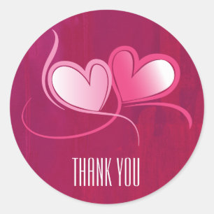 2 Herzen tanzen auf Fuschia Pink Vielen Dank Runder Aufkleber
