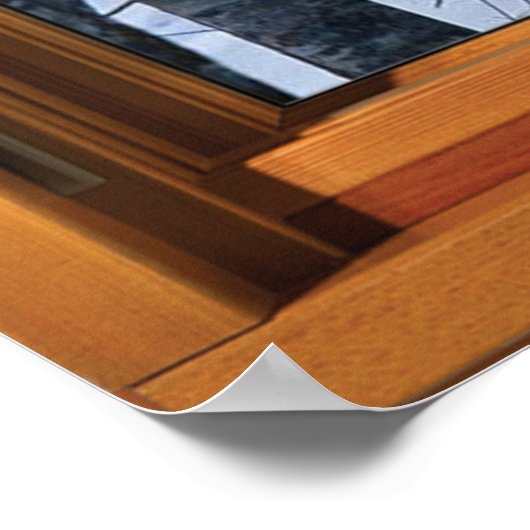 2 Hirsche im Winterschneefenster Illusion Poster (Ecke)