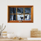 2 Hirsche im Winterschneefenster Illusion Poster (Küche)