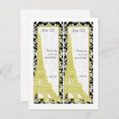 2 Hochzeit in Paris Black Damask Rett Date Lesezei Ankündigungspostkarte (Vorne/Hinten)