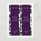 2 Hochzeitsfeiern mit Schwarz/Lila Flora-Damast-Le Postkarte (Vorderseite)