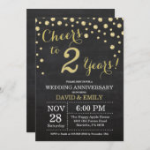 2. Hochzeitstag Chalkboard Black and Gold Einladung (Vorne/Hinten)