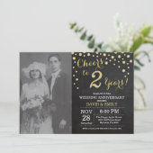2. Hochzeitstag Chalkboard Black and Gold Einladung (Stehend Vorderseite)