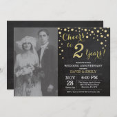 2. Hochzeitstag Chalkboard Black and Gold Einladung (Vorne/Hinten)