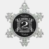 2. Hochzeitstag Not leidendes Wappen Schneeflocken Zinn-Ornament (Vorderseite)