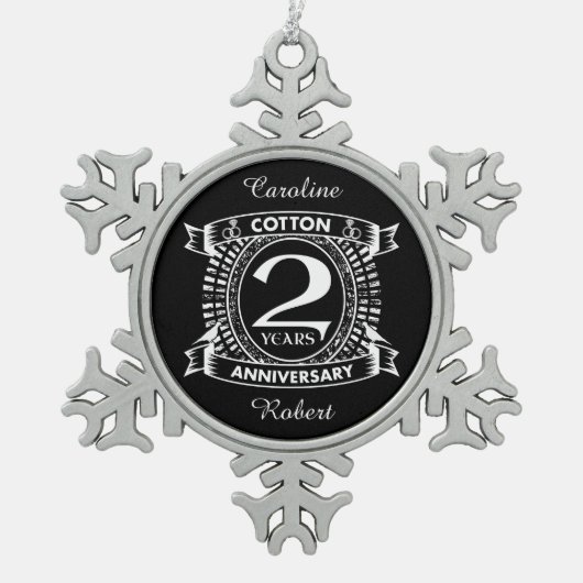 2. Hochzeitstag Not leidendes Wappen Schneeflocken Zinn-Ornament (Vorderseite)