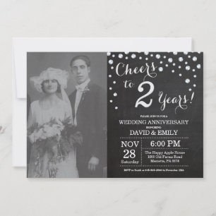 2. Hochzeitstag Schiefertafel Schwarz Silber Einladung