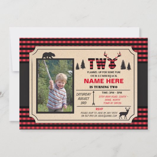 2. Holzfäller zwei, die Geburtstag Karo einladen, Einladung (Vorderseite)