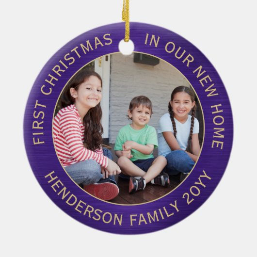 2 House Fotos 1. Weihnachten Neue Zuhause gebürste Keramik Ornament (Hinten)