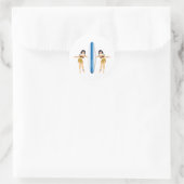 2 Hulas und Surfboard Runder Aufkleber (Tasche)