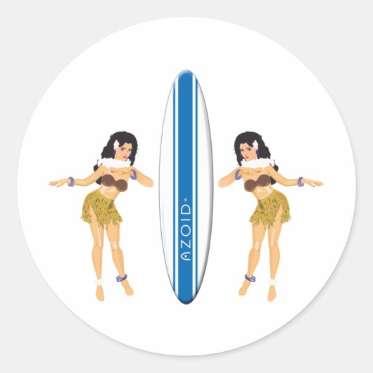 2 Hulas und Surfboard Runder Aufkleber (Vorderseite)
