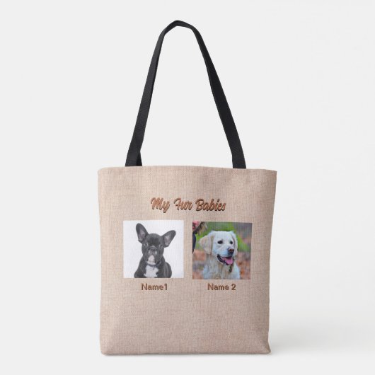 2 Hunde, 2 Namen, kann Text ändern, Hunde-Foto Tasche (Rückseite)