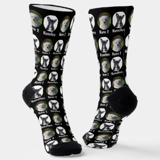 2 Hunde 2 Namen Personalisiert Hunde Foto Schwarz Socken