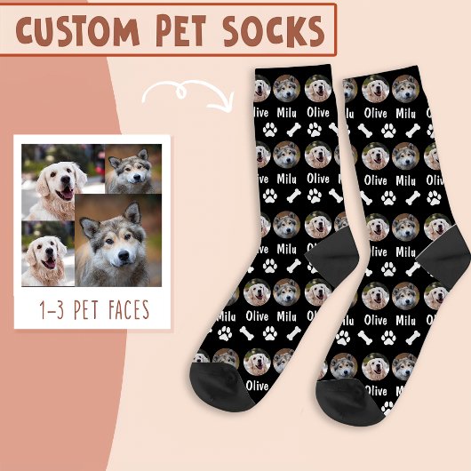 2 Hunde 2 Namen Personalisiertes Hunde-Foto auf sc Socken