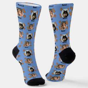 2 Hunde Fotos 2 Namen + Knochen & Paw Prints - Bla Socken