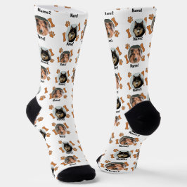 2 Hunde Fotos 2 Namen + Knochen & Paw Prints - wei Socken