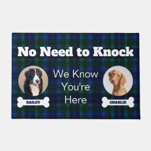 2 Hunde Fotos Navy Tartan Kariert Keine Notwendigk Fußmatte