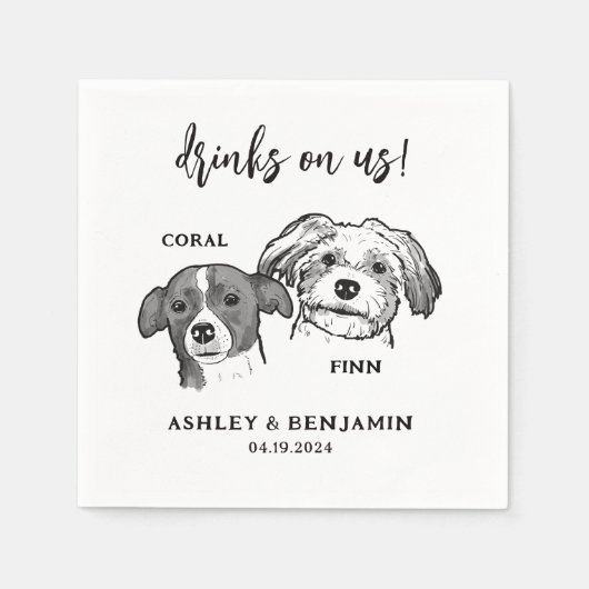 2 Hunde gegenüber Sketch Pet Drinks bei uns Hochze Serviette (Vorderseite)