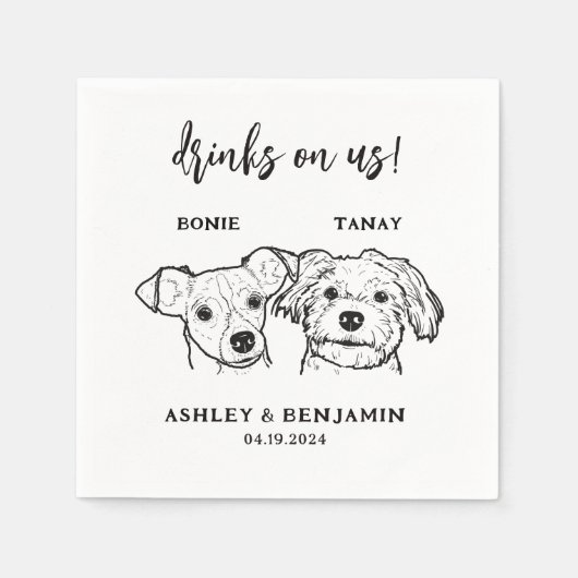 2 Hunde Gesichter Haustiere Drinks auf unserer Hoc Serviette (Vorderseite)